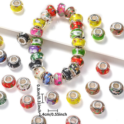 14 × 8mm Christmas Print Acrylic Barrel Spacer Beads, 30pcs