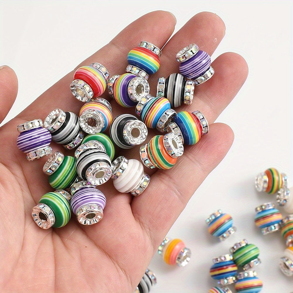 Rainbow Rhinestone Resin Wheel Spacer Beads