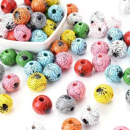 Halloween Spider Pattern Wooden Beads