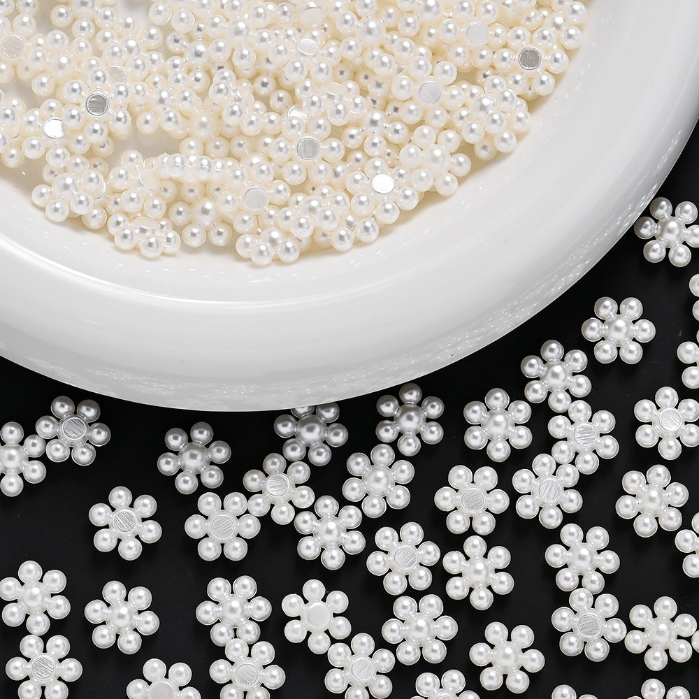 100pcs 10mm Off White Flower Flatback Beads