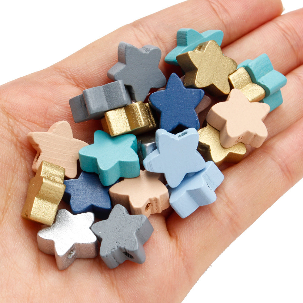 50pcs 15mm Star-Shaped Wooden Beads