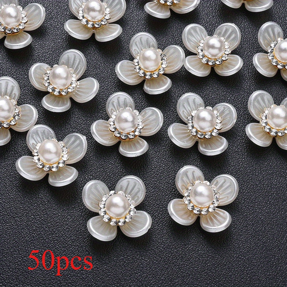 20/50pcs White Imitation Pearl Flower Flatback Beads