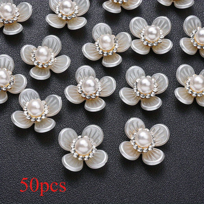 20/50pcs White Imitation Pearl Flower Flatback Beads