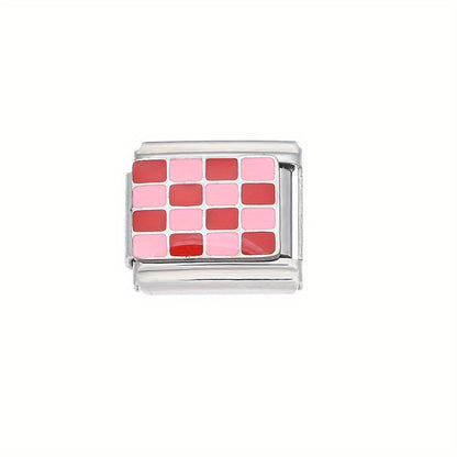 1pc 9x10mm Stainless Steel Checkerboard Module Charm Bead