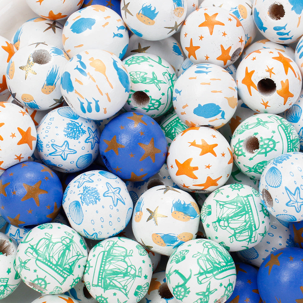 Marine-Themed Wooden Beads