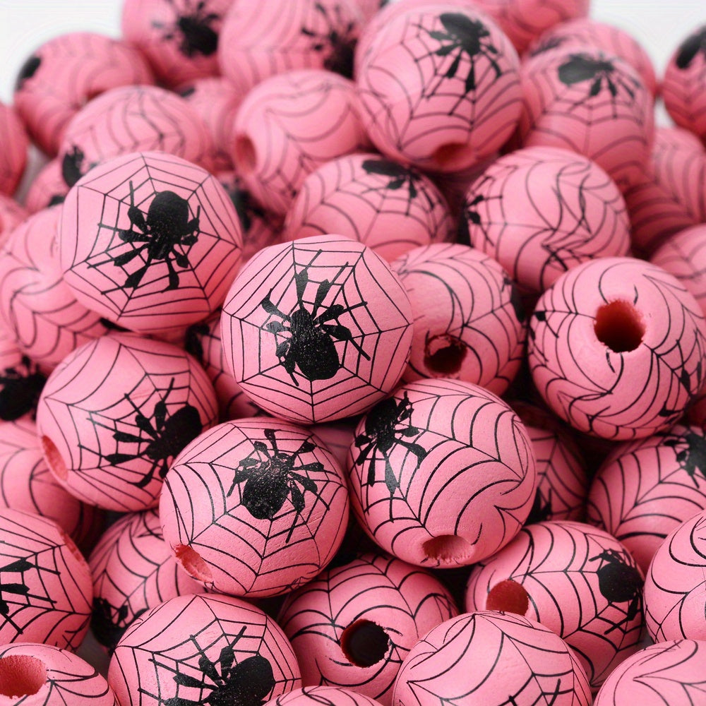Halloween Spider Pattern Wooden Beads