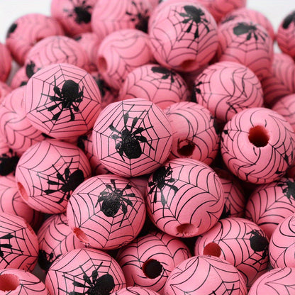 Halloween Spider Pattern Wooden Beads