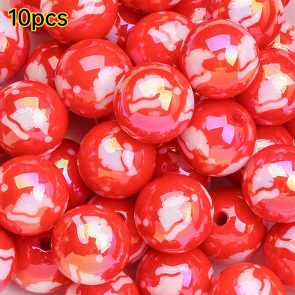 16mm Shiny UV Christmas Tree & Snowman Round Beads, 10pcs/Set