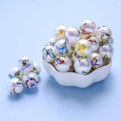 16mm Butterfly Print Shiny Round Beads