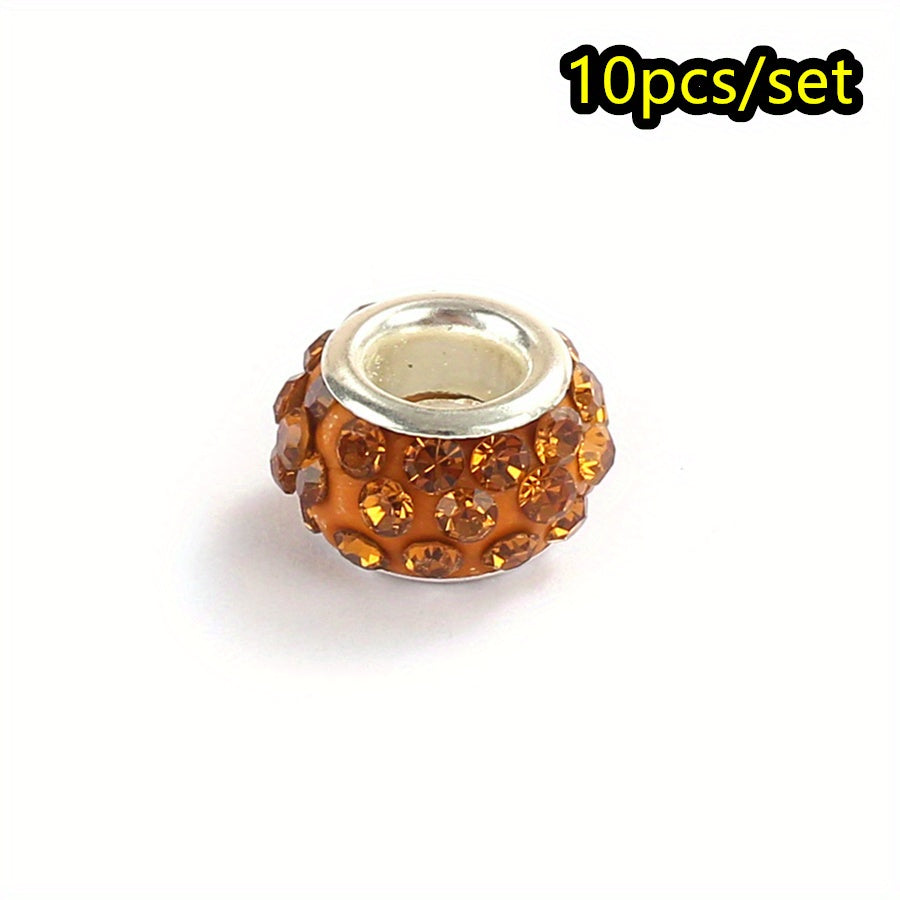 10pcs Colorful Big Hole Rhinestone Spacer Beads