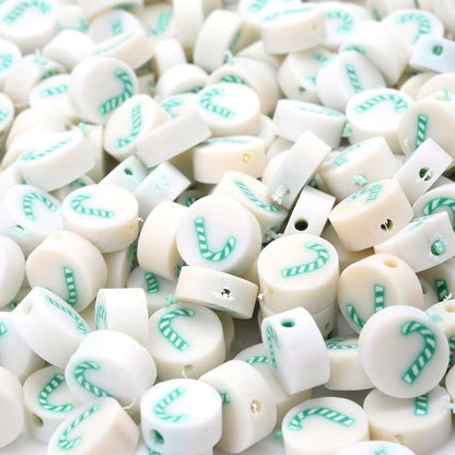 10mm Christmas Pattern Polymer Clay Spacer Beads, 50pcs