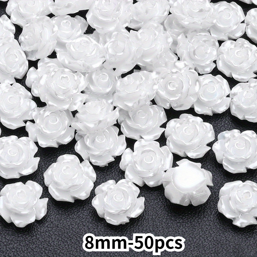 50pcs 10mm 3D White Resin Camellia Flower Beads