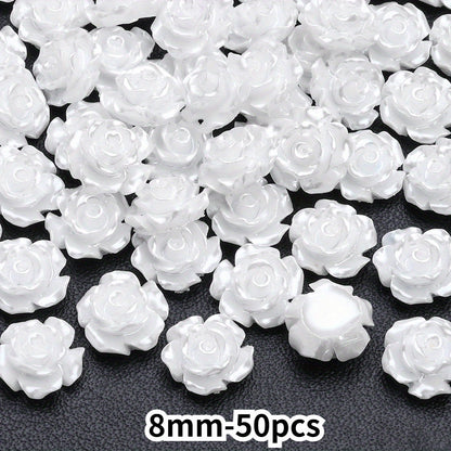 50pcs 10mm 3D White Resin Camellia Flower Beads