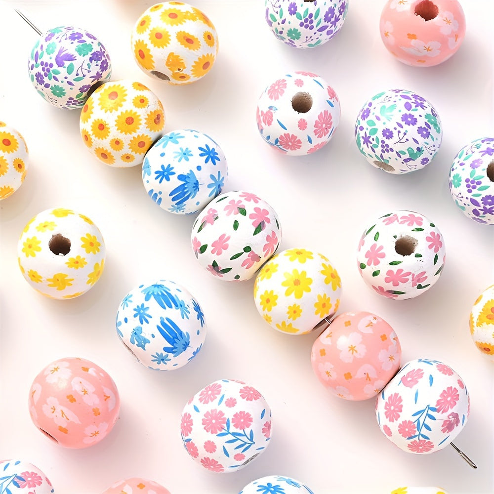 Transparent Flower Print Resin Big Hole Spacer Beads