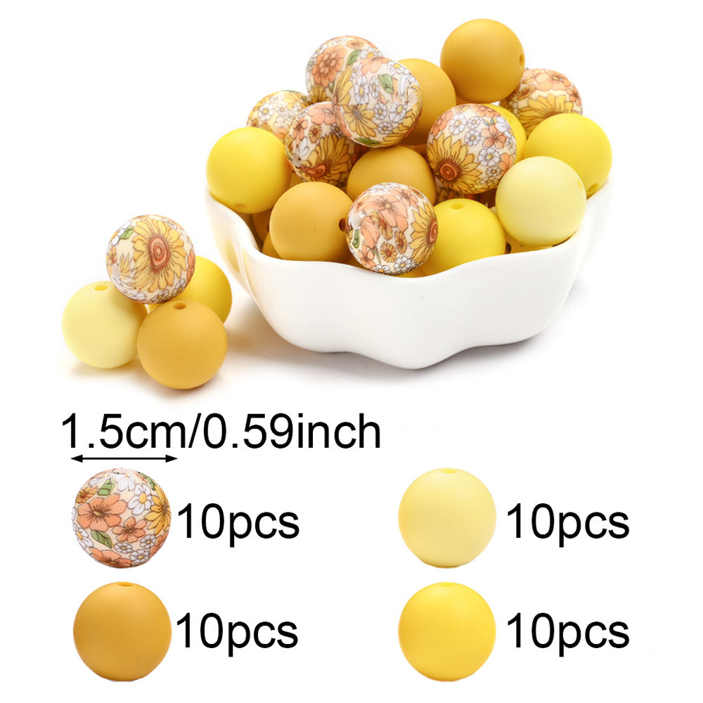 Rainbow Floral Silicone Beads Set