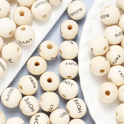 20/40pcs 16mm Letter LOVE HOPE BLESSED FAITH Wooden Beads