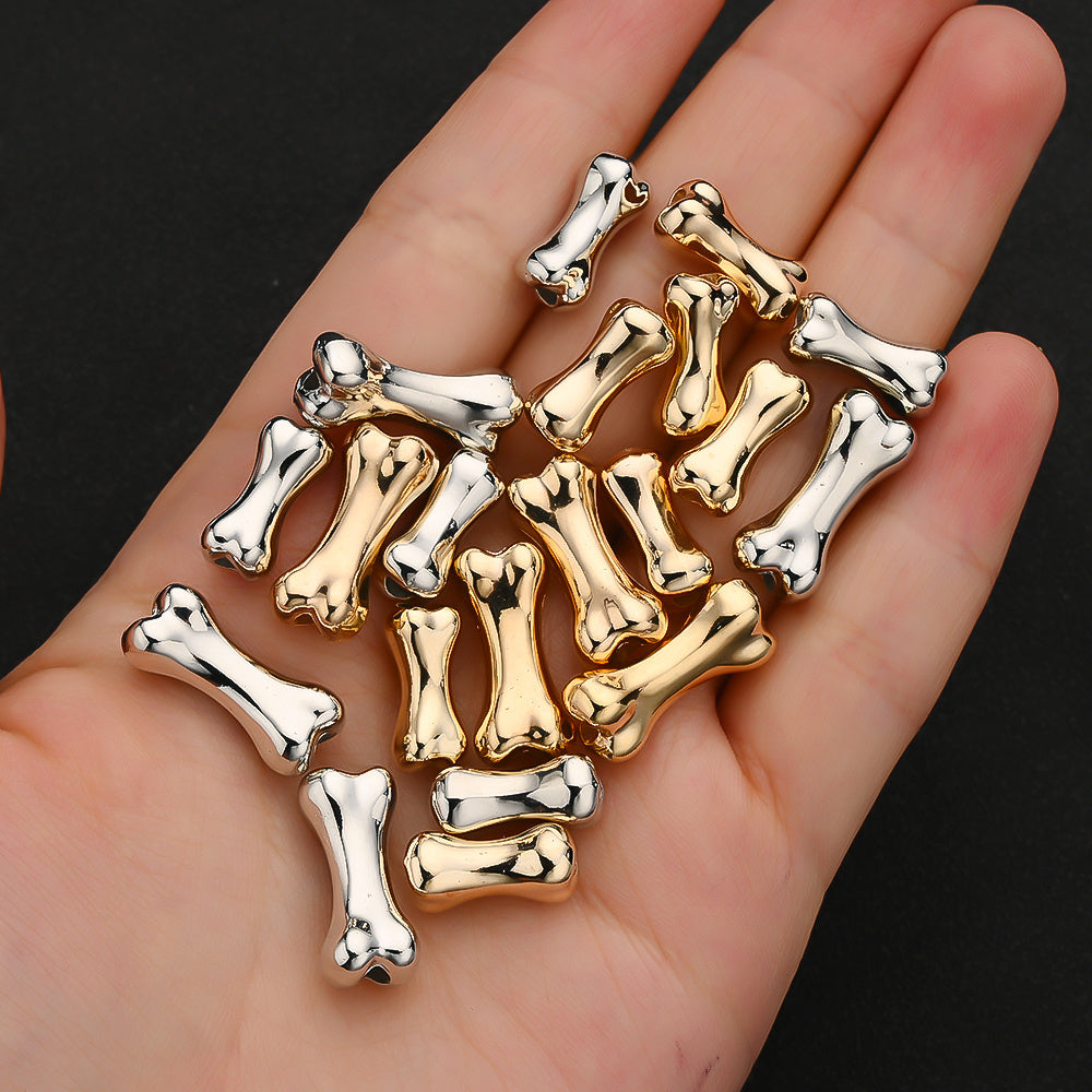 30/50pcs 15/20mm Golden & Silvery Bone-Shaped CCB Beads