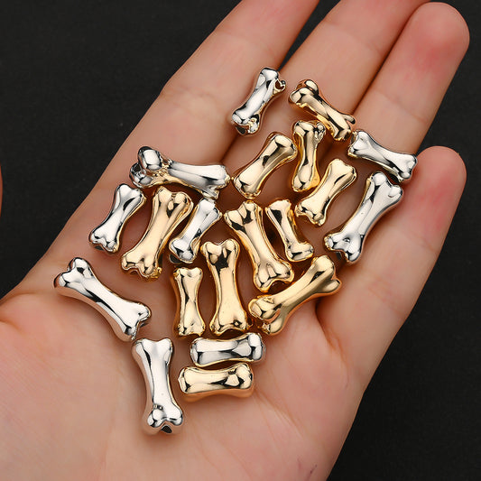 30/50pcs 15/20mm Golden & Silvery Bone-Shaped CCB Beads