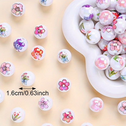 10pcs 16mm Glossy Floral Acrylic Beads