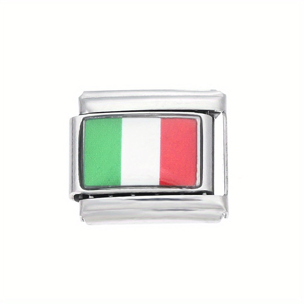 1pc 9x10mm Stainless Steel World Flag Module Charm Bead