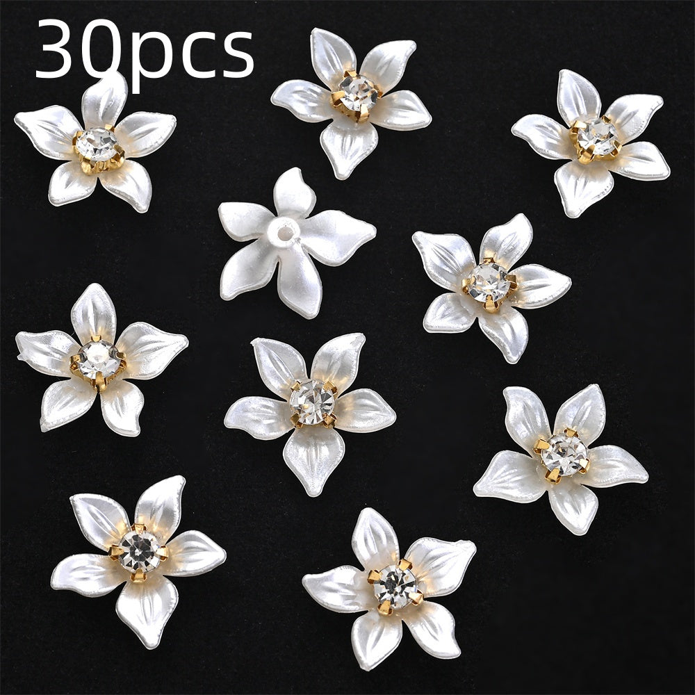 White Flower Rhinestone Flatback Beads