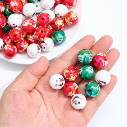 16mm Shiny UV Christmas Tree & Snowman Round Beads, 10pcs/Set