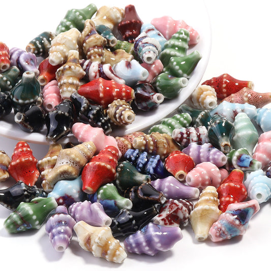 32/60pcs Vintage Glazed Ceramic Conch Beads