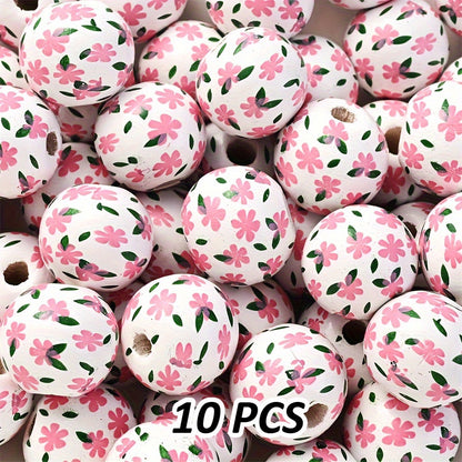 Transparent Flower Print Resin Big Hole Spacer Beads