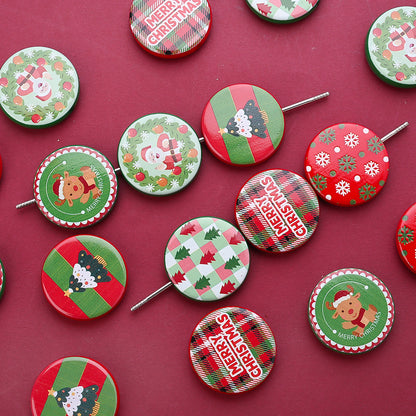 30mm Christmas Printed Flat Acrylic Spacer Beads, 10pcs