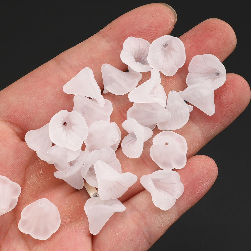 50pcs/set White Frosted Acrylic Flower Beads