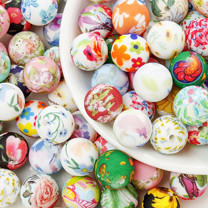 30/50pcs 15mm Floral Silicone Beads