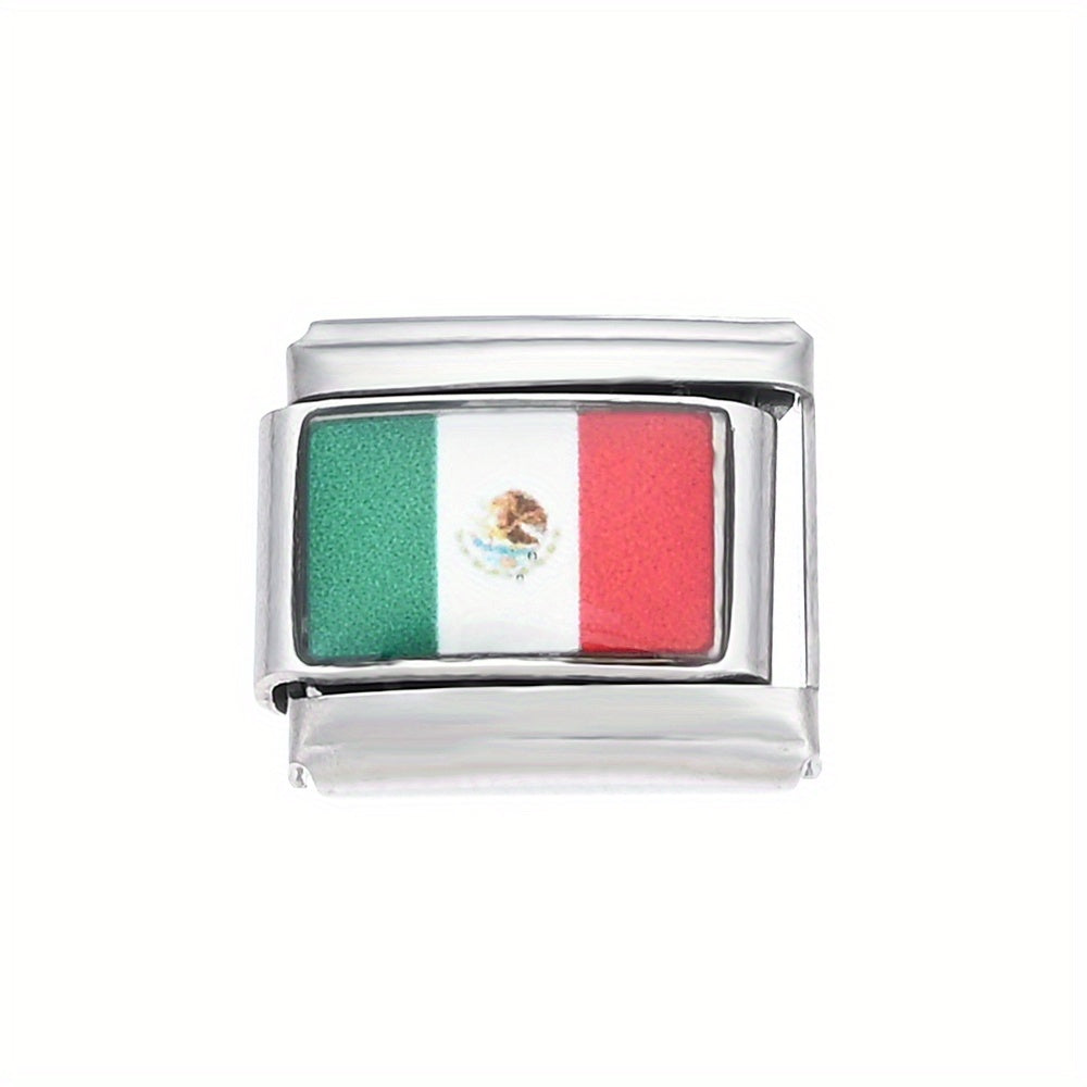 1pc 9x10mm Stainless Steel World Flag Module Charm Bead