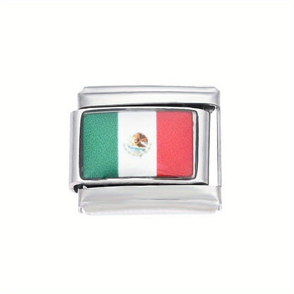1pc 9x10mm Stainless Steel World Flag Module Charm Bead