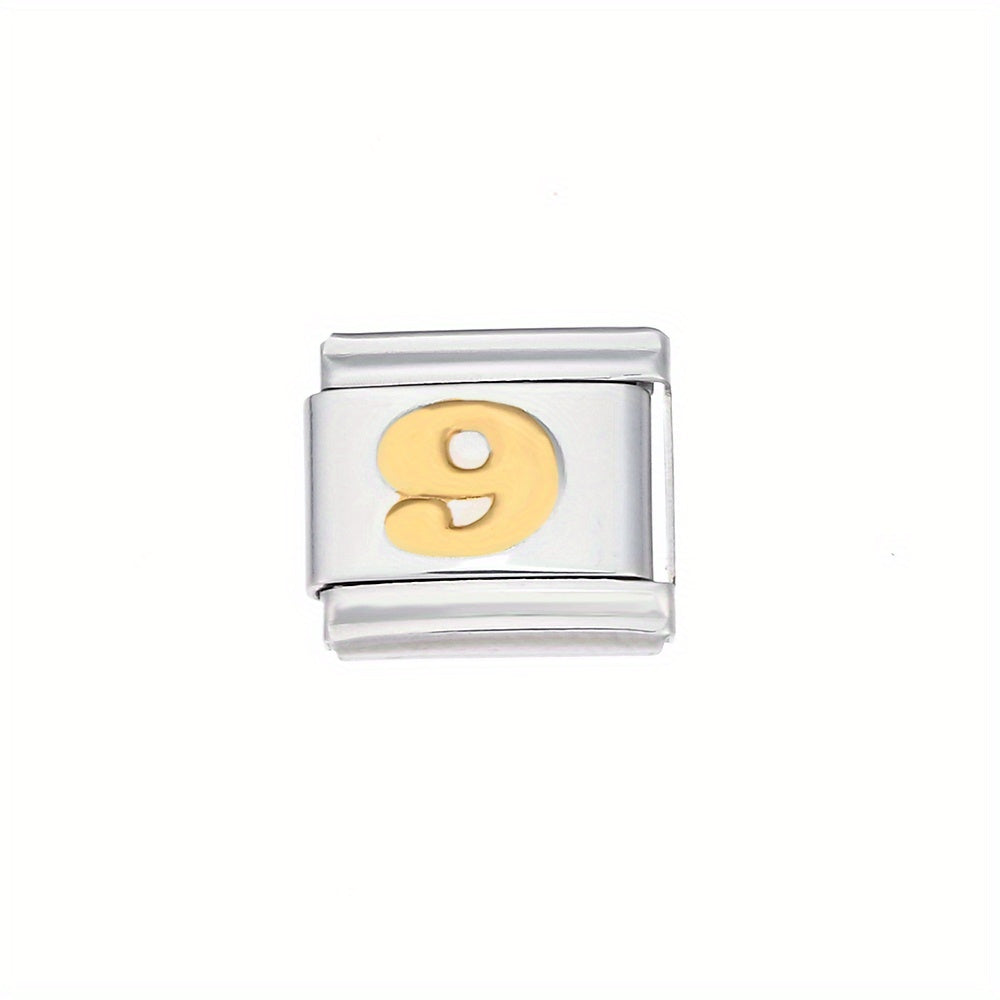 1pc 9x10mm Golden Stainless Steel Number Bead