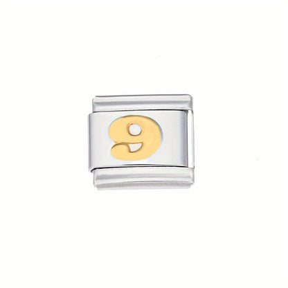 1pc 9x10mm Golden Stainless Steel Number Bead