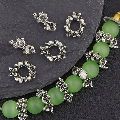 100pcs 10mm Antique Silvery Butterfly Flower Alloy Spacer Beads