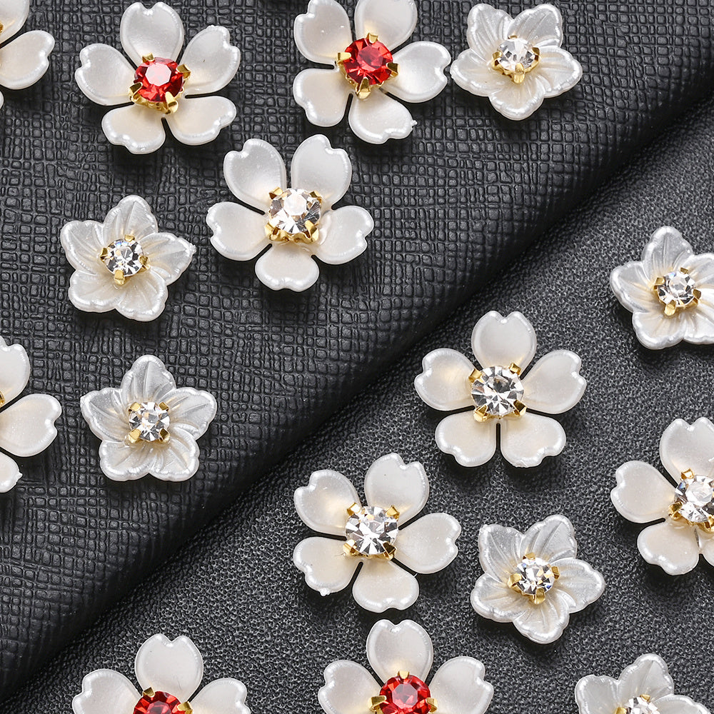 30pcs Beige Flower Flatback Petal Beads