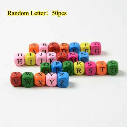 50pcs 8/10mm Beige Square Alphabet Beads