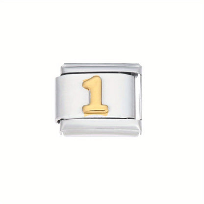 1pc 9x10mm Golden Stainless Steel Number Bead