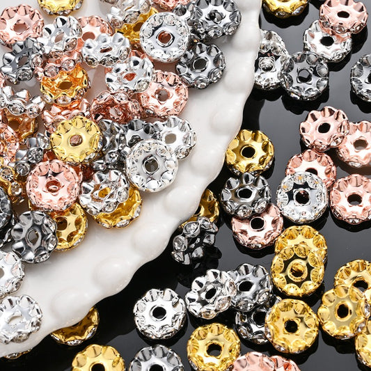 30/50pcs 12mm Colorful Rhinestone Alloy Beads