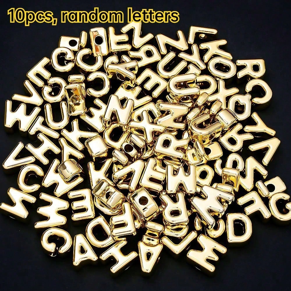 Golden / Silver Shiny CCB Big Hole Alphabet Beads, 10pcs