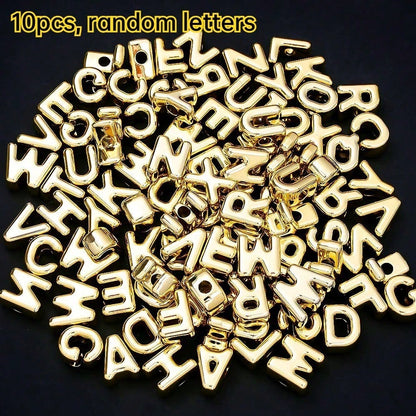 Golden / Silver Shiny CCB Big Hole Alphabet Beads, 10pcs
