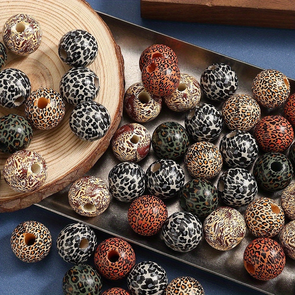 16mm Leopard Print Wooden Beads