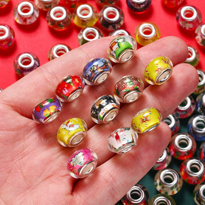 14 × 8mm Christmas Print Acrylic Barrel Spacer Beads, 30pcs