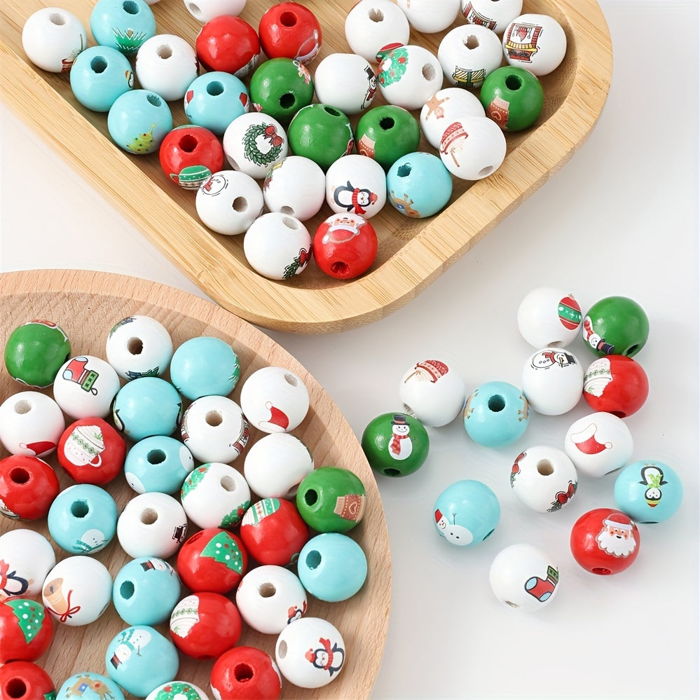 16mm Christmas Round Wooden Spacer Beads, 10pcs