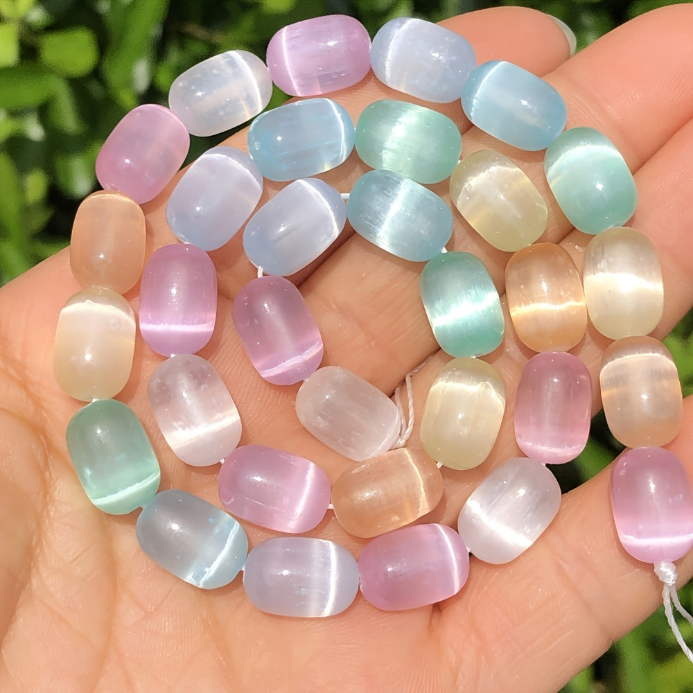 8 × 12mm Rainbow Cat Eye Stone Spacer Beads