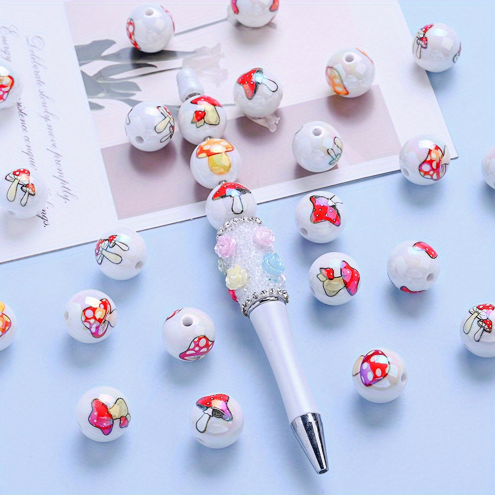 10pcs Red Mushroom Design Acrylic Beads