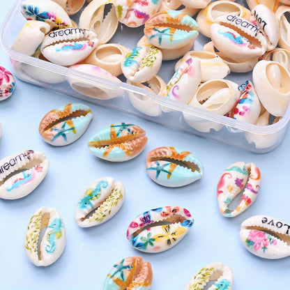 Ocean & Flower Print Shell Beads Set