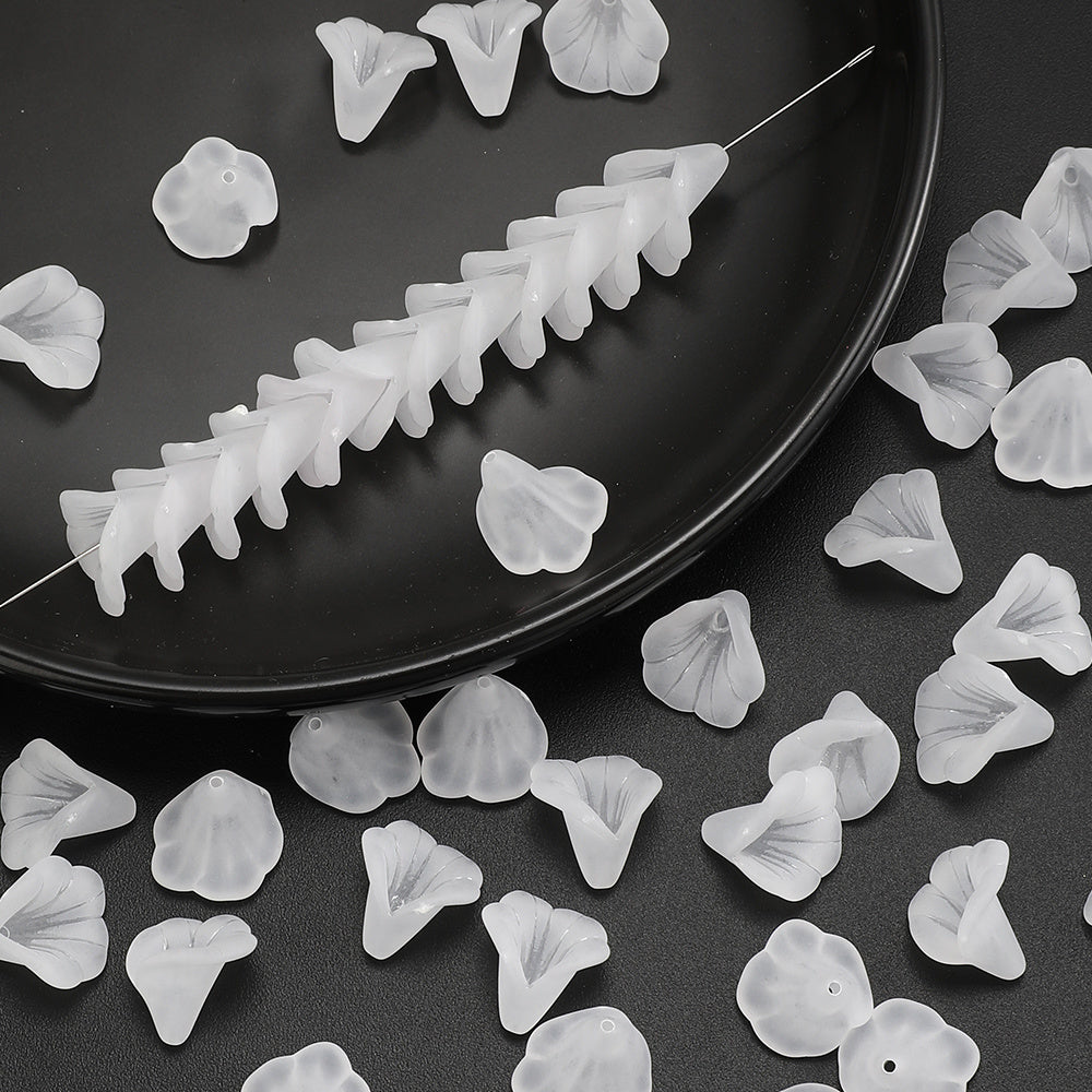 50pcs/set White Frosted Acrylic Flower Beads