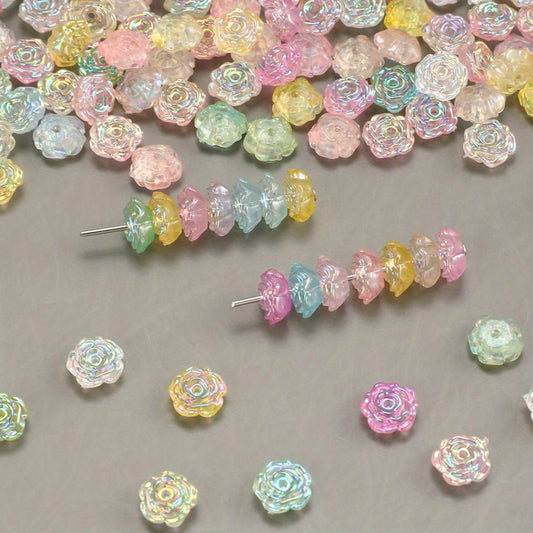 50pcs 8mm Glow-in-the-Dark Flower Rose Acrylic Beads